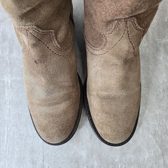 Steve Madden Western Boots Sz 7 Tan Suede Pull on Casual Cowgirl Midcalf Booties - Picture 10 of 13